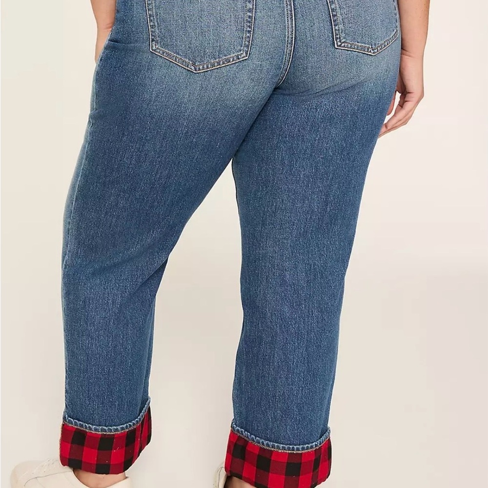 NWT Lane Bryant Denim Jeans with Red Plaid Cuffs - Picture 2 of 4